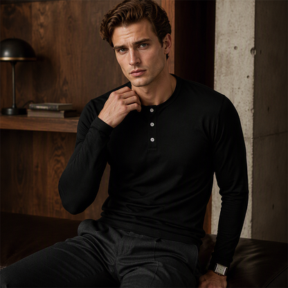 ✨ Easy Everyday Comfort | Men's Classic Henley Long-Sleeve Shirt