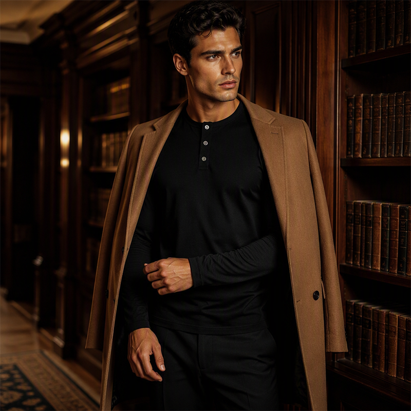✨ Easy Everyday Comfort | Men's Classic Henley Long-Sleeve Shirt