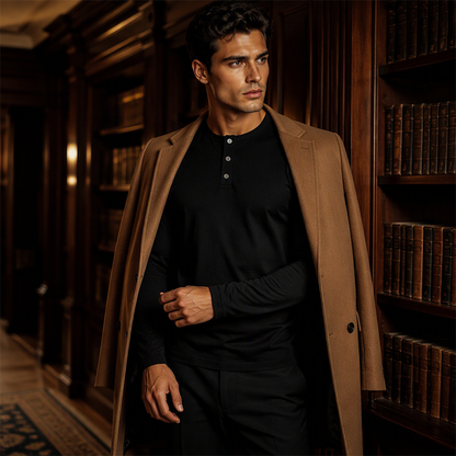 ✨ Easy Everyday Comfort | Men's Classic Henley Long-Sleeve Shirt