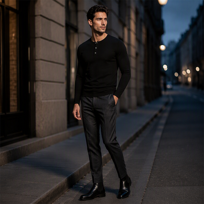 ✨ Easy Everyday Comfort | Men's Classic Henley Long-Sleeve Shirt