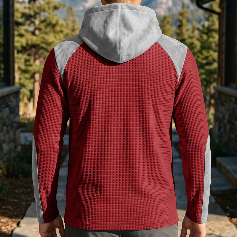 ✨ Elevated Comfort | Men's Waffle-Knit Color-Block Lace-Up Hoodie