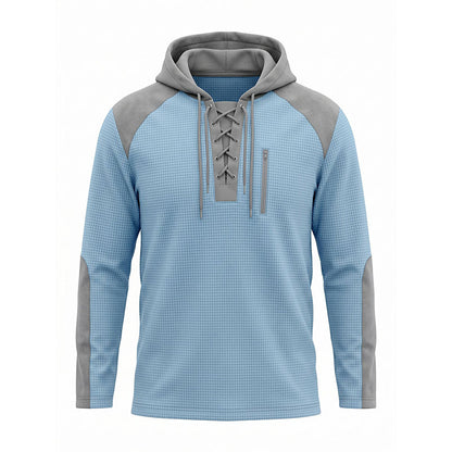 ✨ Elevated Comfort | Men's Waffle-Knit Color-Block Lace-Up Hoodie