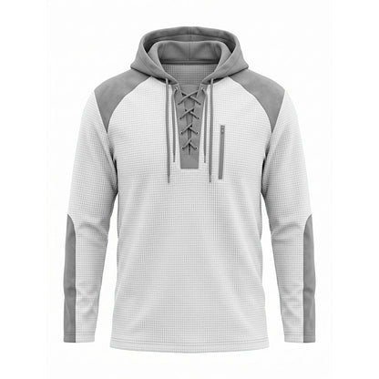 ✨ Elevated Comfort | Men's Waffle-Knit Color-Block Lace-Up Hoodie