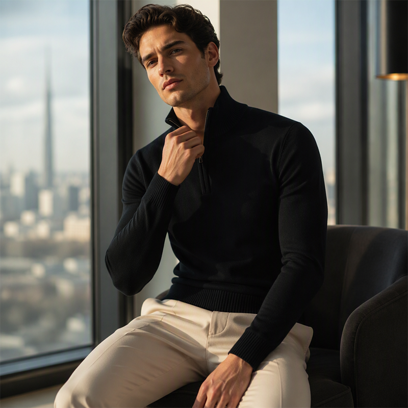 ✨ Elevated Comfort | Men's Quarter-Zip Mock-Neck Knit Sweater