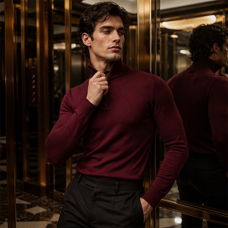 ✨ Elevated Comfort | Men's Quarter-Zip Mock-Neck Knit Sweater