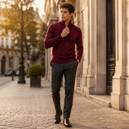 ✨ Elevated Comfort | Men's Quarter-Zip Mock-Neck Knit Sweater