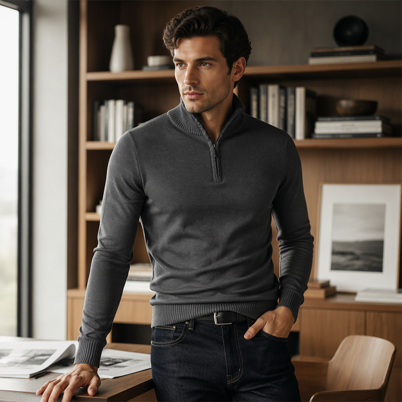 ✨ Elevated Comfort | Men's Quarter-Zip Mock-Neck Knit Sweater
