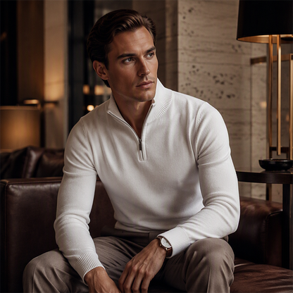 ✨ Elevated Comfort | Men's Quarter-Zip Mock-Neck Knit Sweater