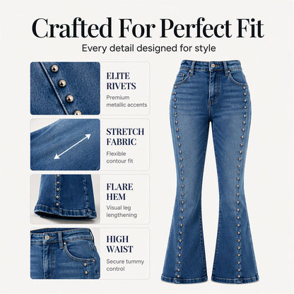 ✨ Standout Denim Style | Women's High-Waisted Rivet-Detail Flare Jeans