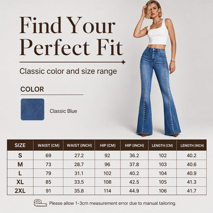 ✨ Standout Denim Style | Women's High-Waisted Rivet-Detail Flare Jeans