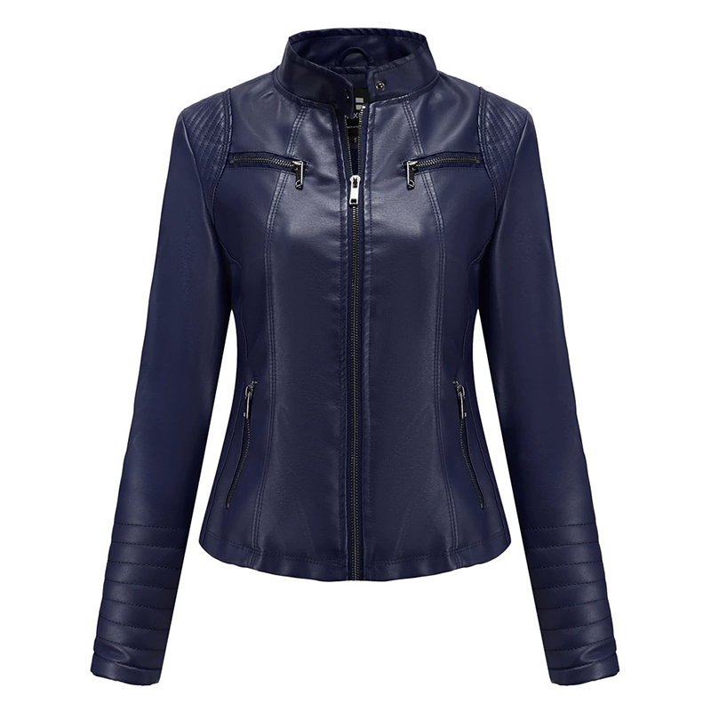 ✨ Elevated Moto Style | Women's Slim-Fit Quilted-Shoulder Faux Leather Jacket