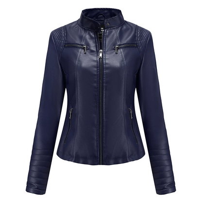 ✨ Elevated Moto Style | Women's Slim-Fit Quilted-Shoulder Faux Leather Jacket