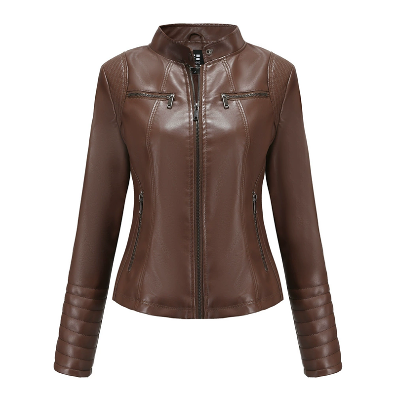 ✨ Elevated Moto Style | Women's Slim-Fit Quilted-Shoulder Faux Leather Jacket