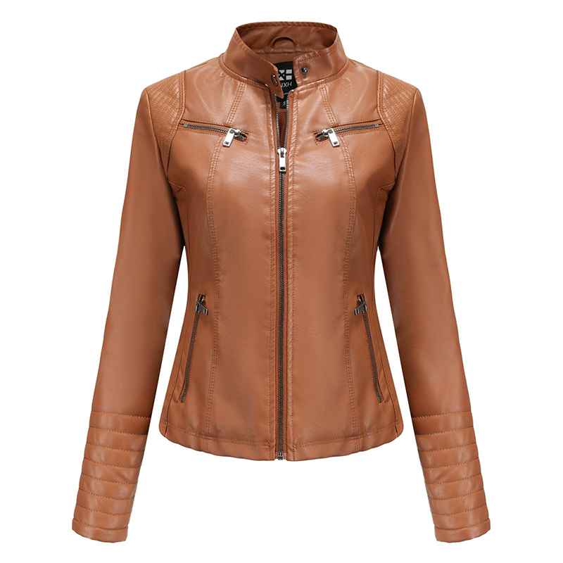 ✨ Elevated Moto Style | Women's Slim-Fit Quilted-Shoulder Faux Leather Jacket