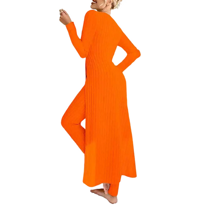 ✨ Easy Everyday Comfort | Women's Ribbed Longline Top & Slim-Fit Pants 2-Piece Set
