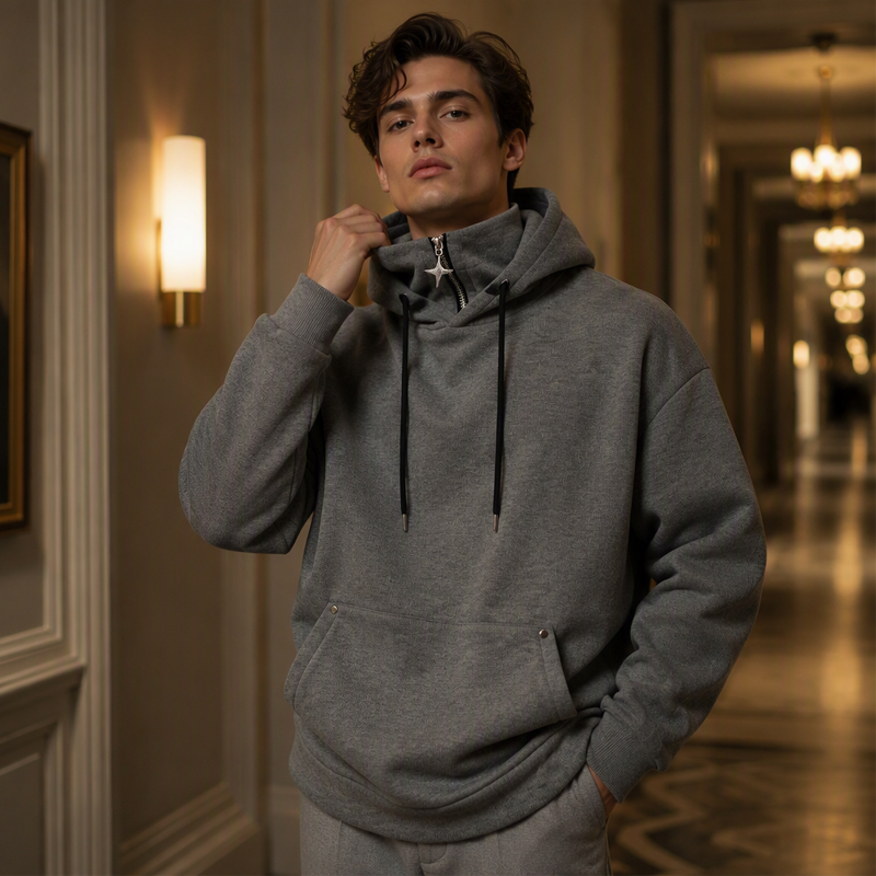 ✨ Elevated Comfort | Men's High-Collar Loose-Fit Casual Hoodie