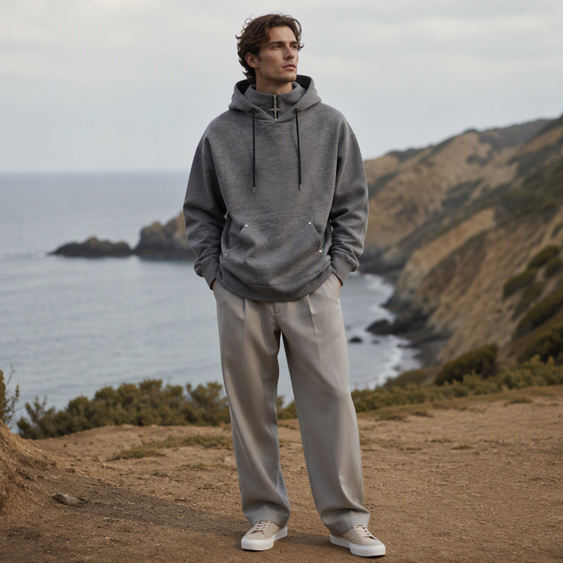 ✨ Elevated Comfort | Men's High-Collar Loose-Fit Casual Hoodie
