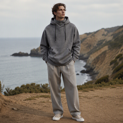 ✨ Elevated Comfort | Men's High-Collar Loose-Fit Casual Hoodie
