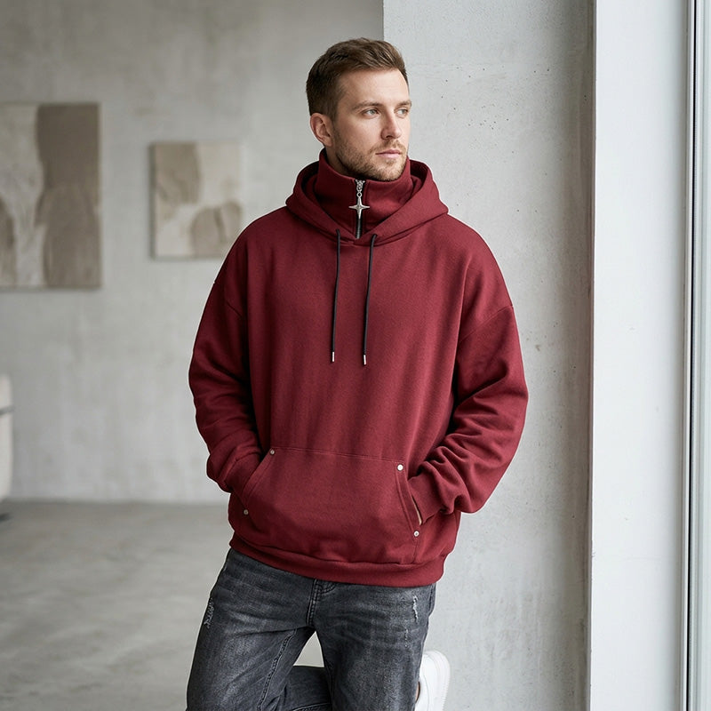 ✨ Elevated Comfort | Men's High-Collar Loose-Fit Casual Hoodie