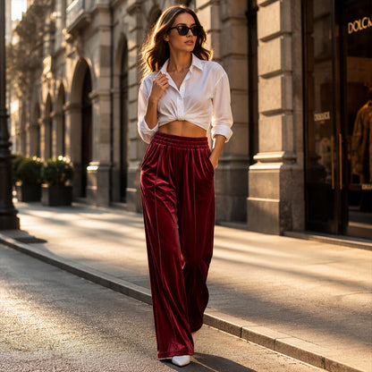 ⌛Limited-Time Offer-Women's Elegant Velvet Wide-Leg Pants
