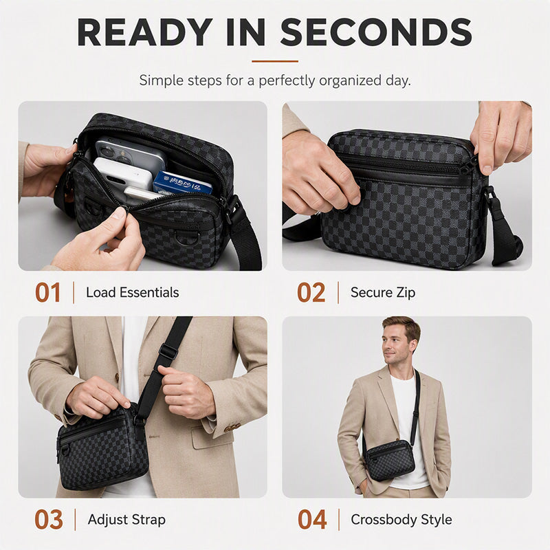 ✨ Smart Everyday Carry | Men's Geometric PU Leather Crossbody Bag