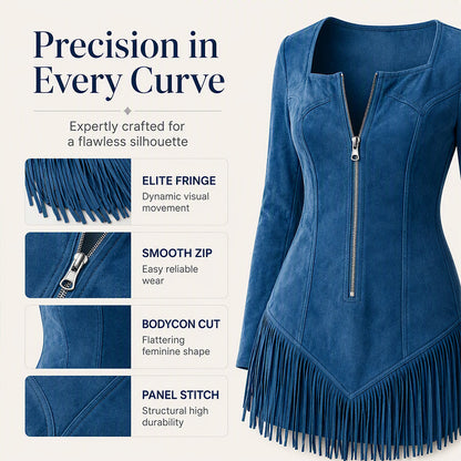 ✨ Standout Elegance | Women's Slim-Fit Half-Zip Fringe Dress