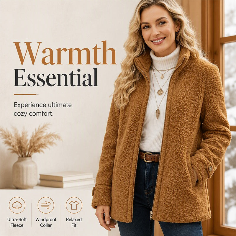 ❄️ Cold-Weather Comfort | Women's Sherpa Fleece Full-Zip Stand-Collar Jacket