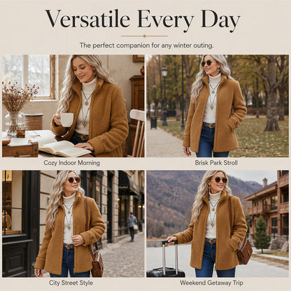 ❄️ Cold-Weather Comfort | Women's Sherpa Fleece Full-Zip Stand-Collar Jacket