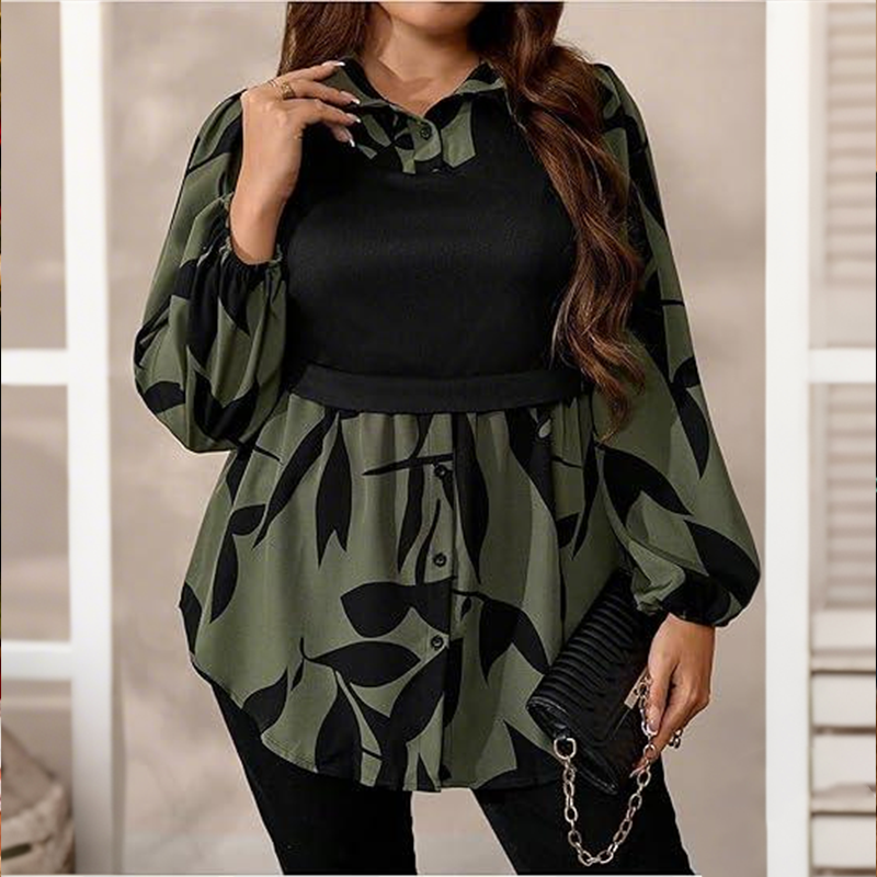 ✨ Effortless Elegance | Women's Floral Fake 2-Piece Collared Pullover Top
