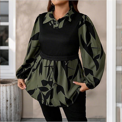 ✨ Effortless Elegance | Women's Floral Fake 2-Piece Collared Pullover Top
