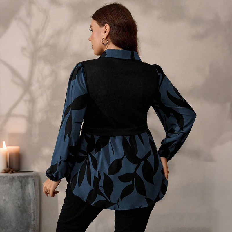 ✨ Effortless Elegance | Women's Floral Fake 2-Piece Collared Pullover Top