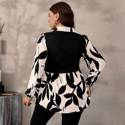 ✨ Effortless Elegance | Women's Floral Fake 2-Piece Collared Pullover Top