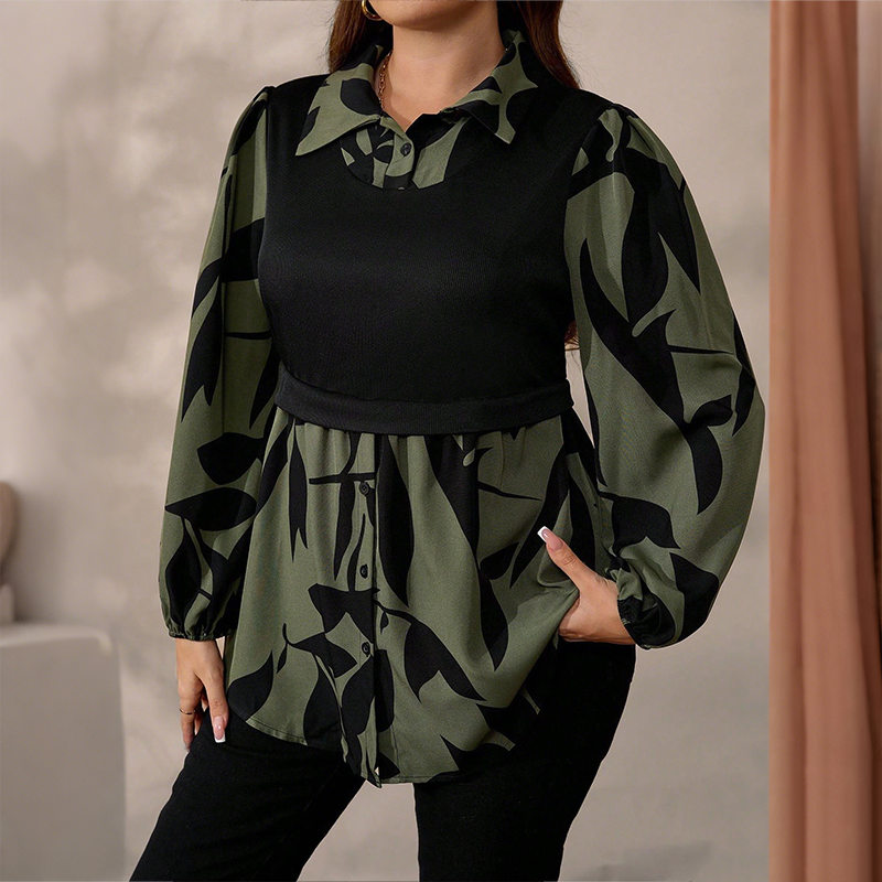 ✨ Effortless Elegance | Women's Floral Fake 2-Piece Collared Pullover Top
