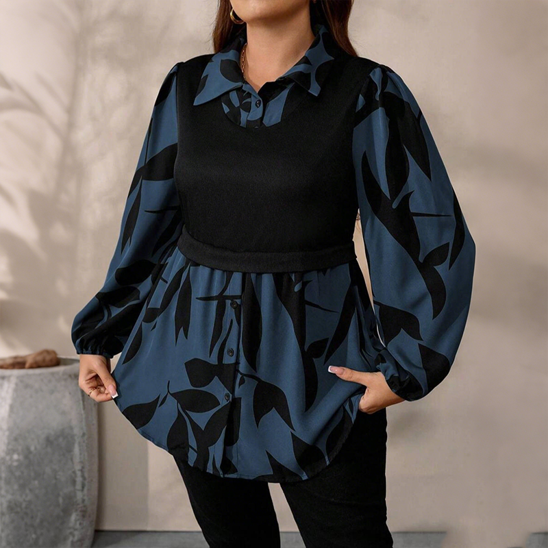 ✨ Effortless Elegance | Women's Floral Fake 2-Piece Collared Pullover Top