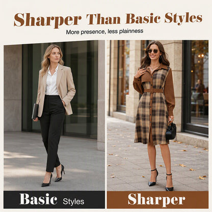 ✨ Polished Elegance | Women's Belted Plaid Button-Front Midi Dress