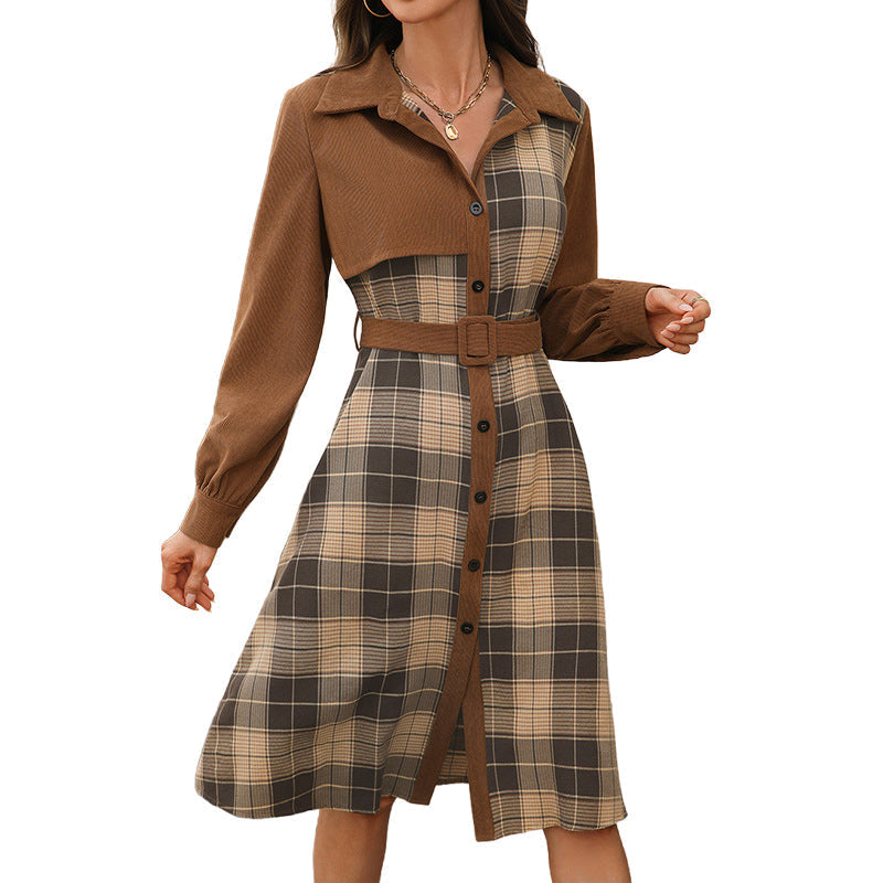 ✨ Polished Elegance | Women's Belted Plaid Button-Front Midi Dress