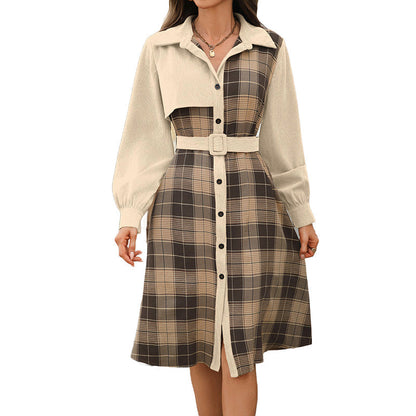 ✨ Polished Elegance | Women's Belted Plaid Button-Front Midi Dress