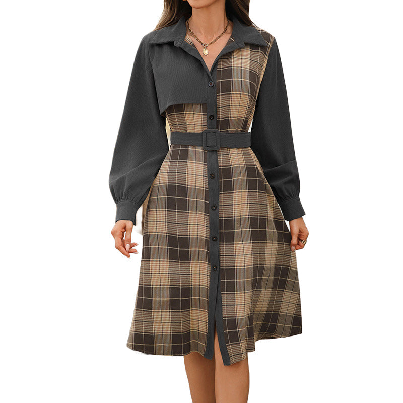 ✨ Polished Elegance | Women's Belted Plaid Button-Front Midi Dress