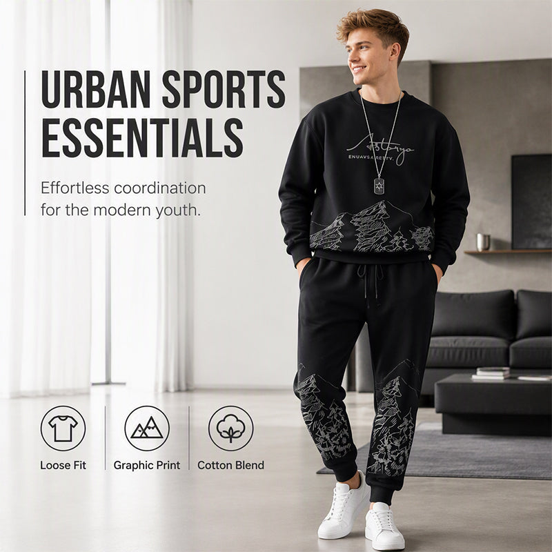 Men's Trendy Printed Sweatshirt & Sweatpants Set