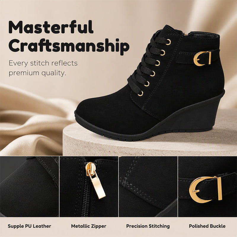 💖 Easy Lift, All-Day Comfort | Women's Wedge Heel Zip-Up Ankle Boots