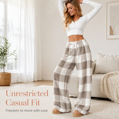 ⌛Limited-Time Offer-Women's Plush Plaid Wide-Leg Pants