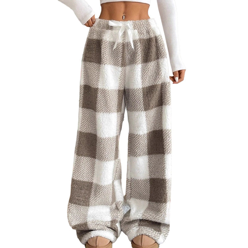 ⌛Limited-Time Offer-Women's Plush Plaid Wide-Leg Pants