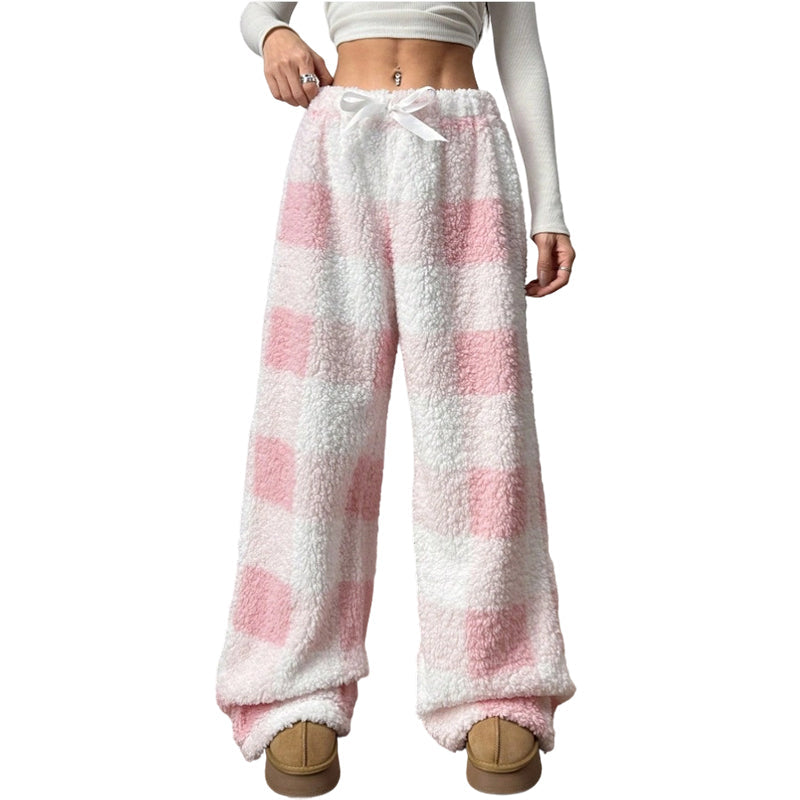 ⌛Limited-Time Offer-Women's Plush Plaid Wide-Leg Pants