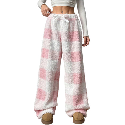 ⌛Limited-Time Offer-Women's Plush Plaid Wide-Leg Pants