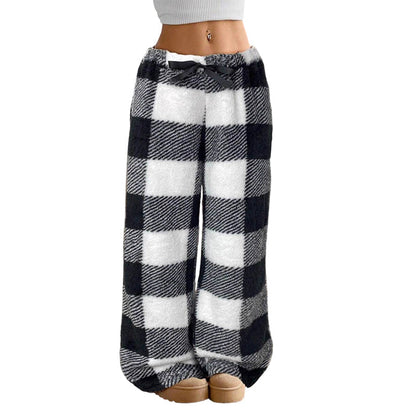 ⌛Limited-Time Offer-Women's Plush Plaid Wide-Leg Pants