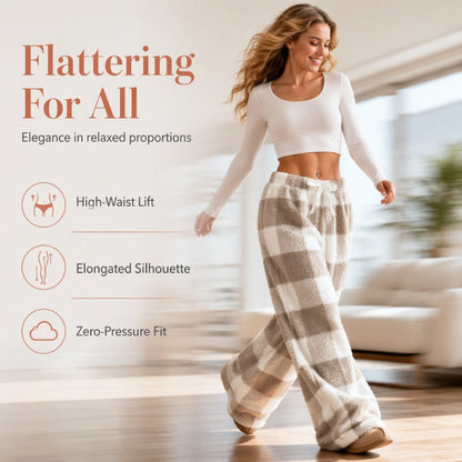 ⌛Limited-Time Offer-Women's Plush Plaid Wide-Leg Pants