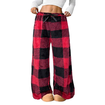 ⌛Limited-Time Offer-Women's Plush Plaid Wide-Leg Pants