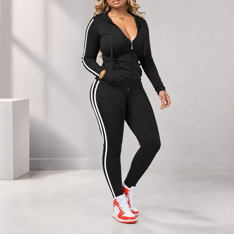⌛Limited-Time Offer-Women's Striped Zip-Up Hoodie & Pants Set