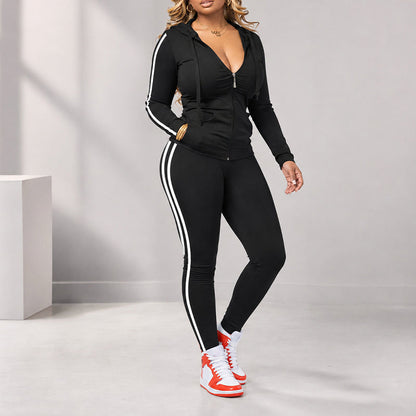 ⌛Limited-Time Offer-Women's Striped Zip-Up Hoodie & Pants Set