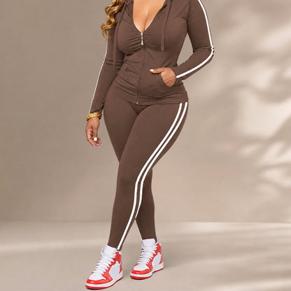 ⌛Limited-Time Offer-Women's Striped Zip-Up Hoodie & Pants Set